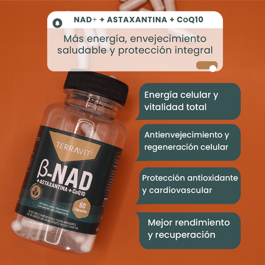 NAD⁺ + Astaxantina + Coenzima Q10 - 60 Cápsulas - TerraVit