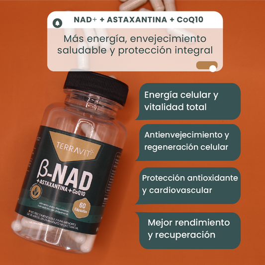 NAD⁺ + Astaxantina + Coenzima Q10 - 60 Cápsulas