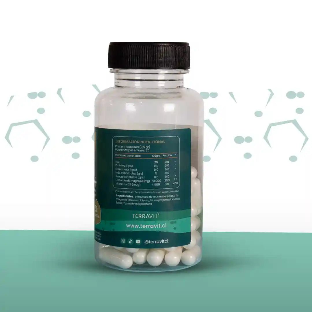 L - TREONATO DE MAGNESIO +VITAMINA D3 - 60 Cápsulas - TerraVit