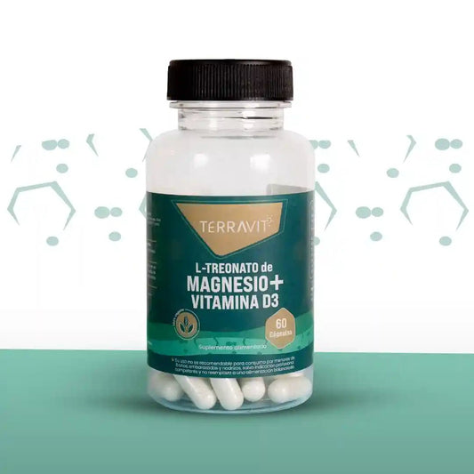 L - TREONATO DE MAGNESIO +VITAMINA D3 - 60 Cápsulas - TerraVit