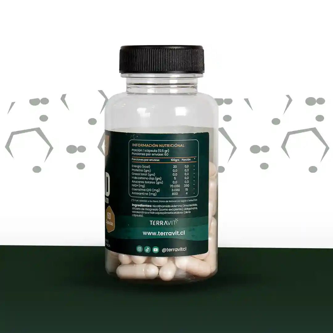 NAD⁺ + Astaxantina + Coenzima Q10 - 60 Cápsulas - TerraVit